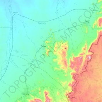 Madagali topographic map, elevation, terrain