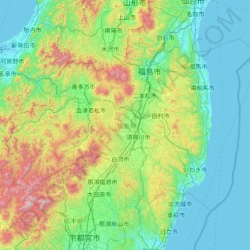 Préfecture de Fukushima topographic map, elevation, terrain