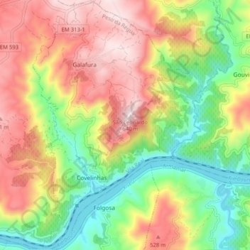 Galafura e Covelinhas topographic map, elevation, terrain