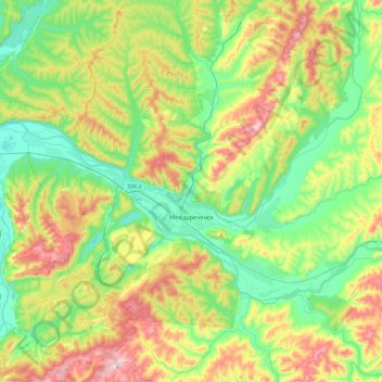 Mezhdurechensk topographic map, elevation, terrain