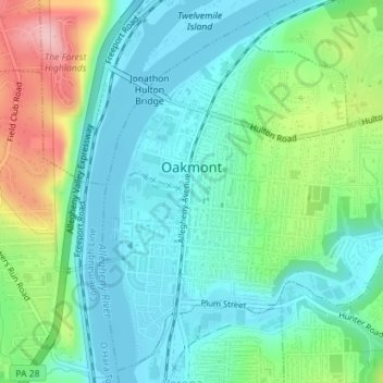 Oakmont topographic map, elevation, terrain