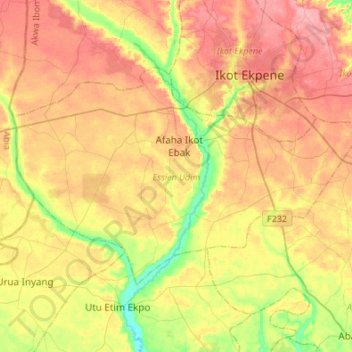 Essien Udim topographic map, elevation, terrain