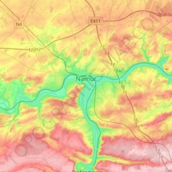 Namur topographic map, elevation, terrain