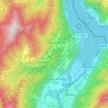 Cuasso al Monte topographic map, elevation, terrain