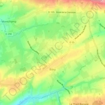 Estry topographic map, elevation, terrain
