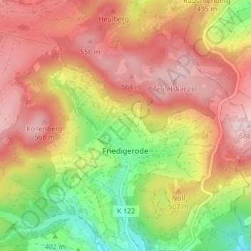 Friedigerode topographic map, elevation, terrain