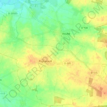 Puyravault topographic map, elevation, terrain