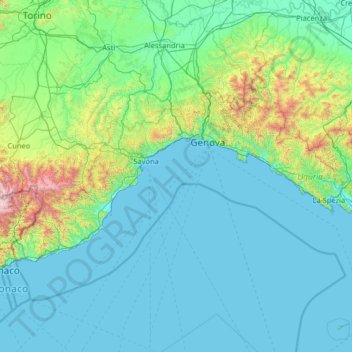 Ligurien topographic map, elevation, terrain