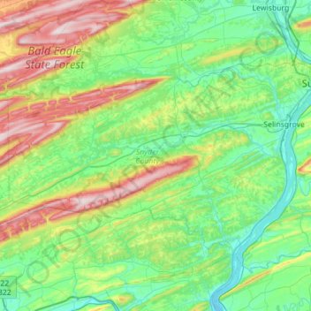 Snyder County topographic map, elevation, terrain