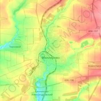 Миллерово topographic map, elevation, terrain