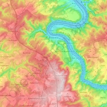 Boppard topographic map, elevation, terrain