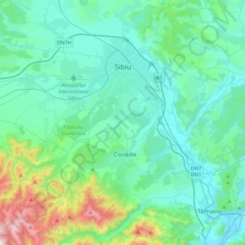 Sibiu topographic map, elevation, terrain