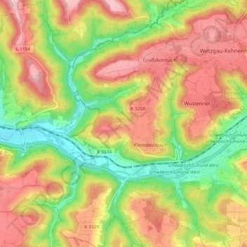 Großdeinbach topographic map, elevation, terrain