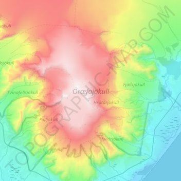 Öræfajökull topographic map, elevation, terrain