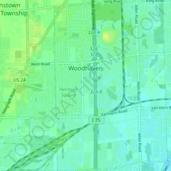 Woodhaven topographic map, elevation, terrain