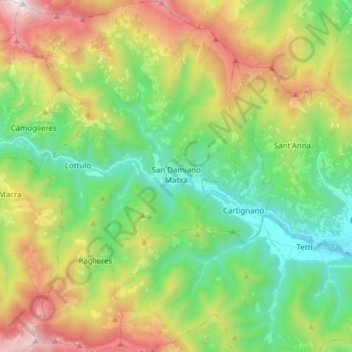 San Damiano Macra topographic map, elevation, terrain