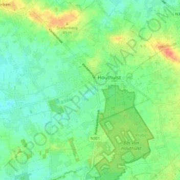 Houthulst topographic map, elevation, terrain