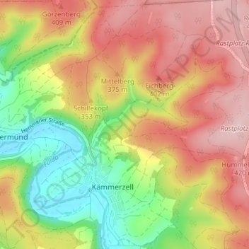 Kämmerzell topographic map, elevation, terrain