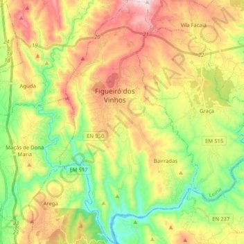 Figueiró dos Vinhos e Bairradas topographic map, elevation, terrain