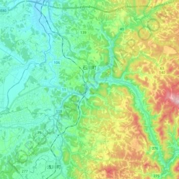 石川町 topographic map, elevation, terrain