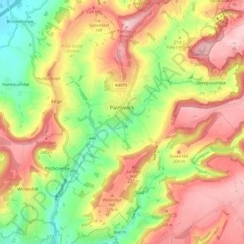 Painswick topographic map, elevation, terrain