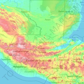 Guatemala topographic map, elevation, terrain