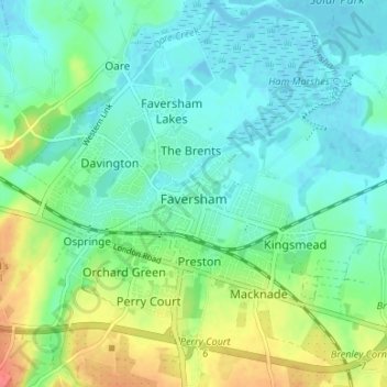 Faversham topographic map, elevation, terrain