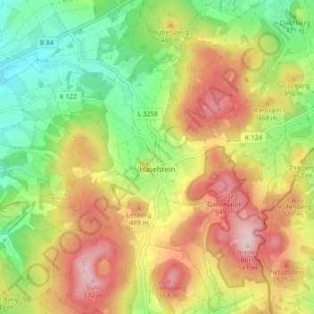 Haselstein topographic map, elevation, terrain