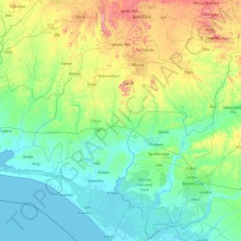 Ondo State topographic map, elevation, terrain