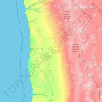 Región de Tarapacá topographic map, elevation, terrain