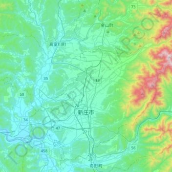 Shinjō topographic map, elevation, terrain