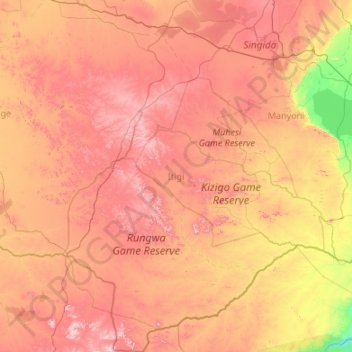 Itigi topographic map, elevation, terrain