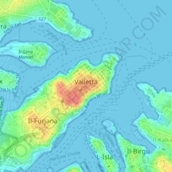 Valletta topographic map, elevation, terrain