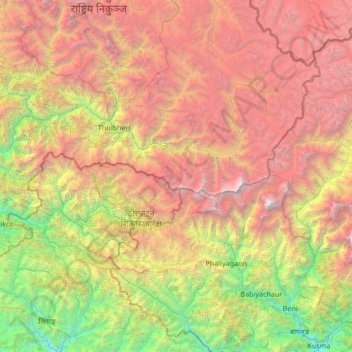 Dhaulagiri Himal topographic map, elevation, terrain