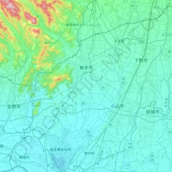Tochigi topographic map, elevation, terrain