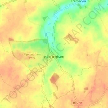 Helmingham topographic map, elevation, terrain