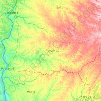 Paysandú topographic map, elevation, terrain