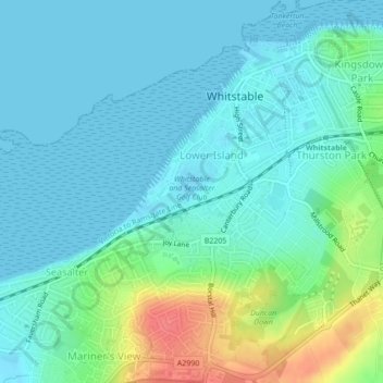Whitstable and Seasalter Golf Club topographic map, elevation, terrain
