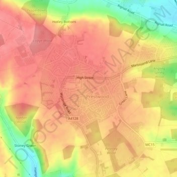 Prestwood topographic map, elevation, terrain