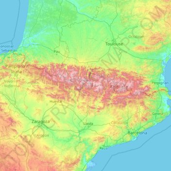 Pyrenees topographic map, elevation, terrain