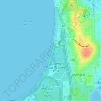 Coogee Beach topographic map, elevation, terrain