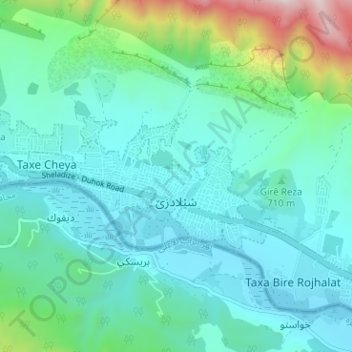 Sheladize topographic map, elevation, terrain