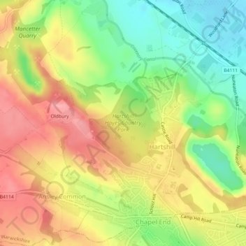 Hartshill Hayes Country Park topographic map, elevation, terrain