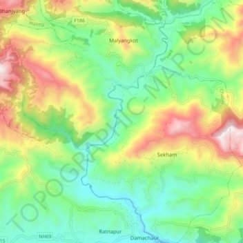 Kaligandaki river topographic map, elevation, terrain