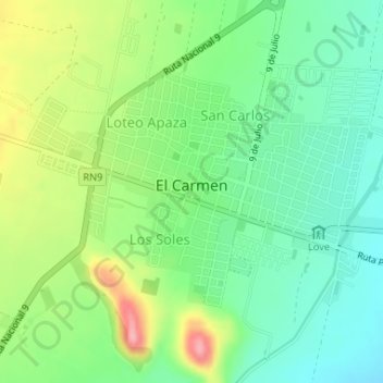 El Carmen topographic map, elevation, terrain