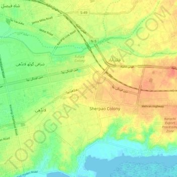 Sherpao Colony Landhi Karachi Map Landhi Topographic Map, Elevation, Relief