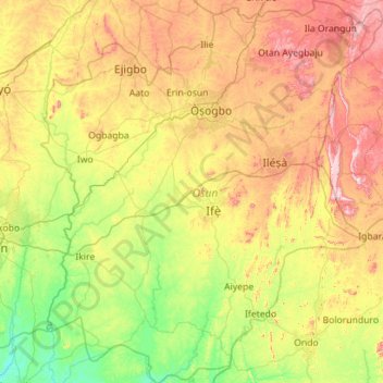 Osun topographic map, elevation, relief