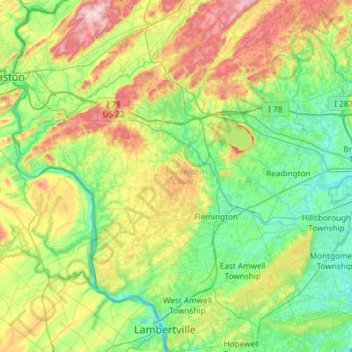 Hunterdon County topographic map, elevation, relief