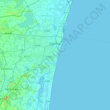 Topographic Map Of Chennai Chennai Topographic Map, Elevation, Relief