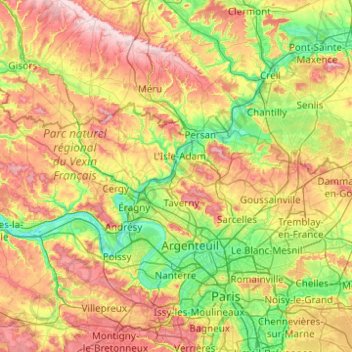 Val-d'Oise topographic map, relief map, elevations map